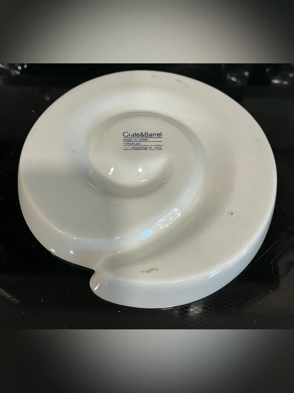 Crate & Barrel White Porcelain Appetizer Serving Set Vintage Spiral & Wavy Rows